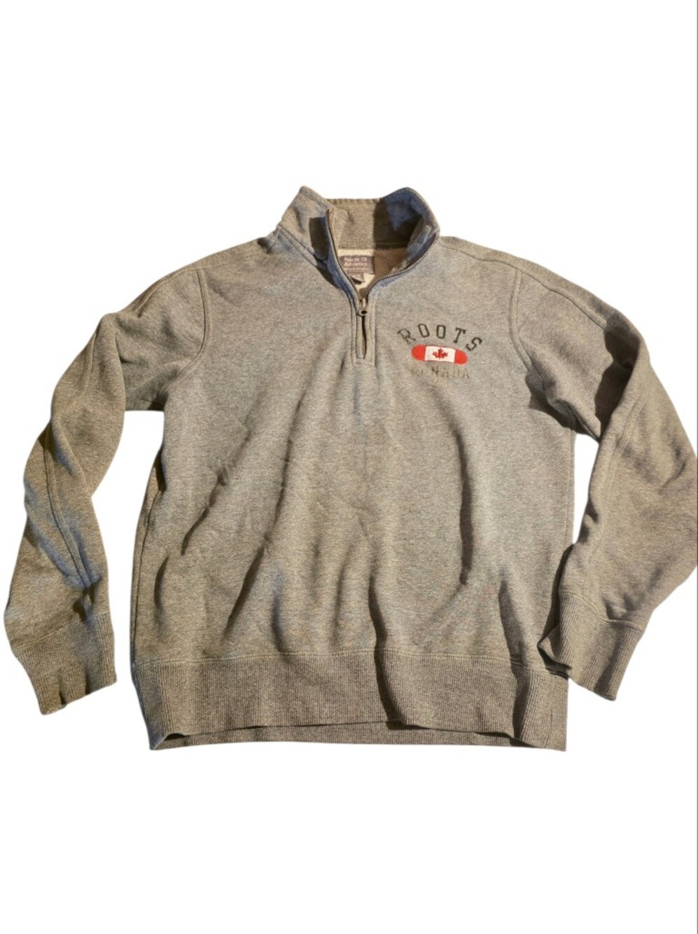 Roots 73 Light Gray Half-Zip Pullover with Maple Logo